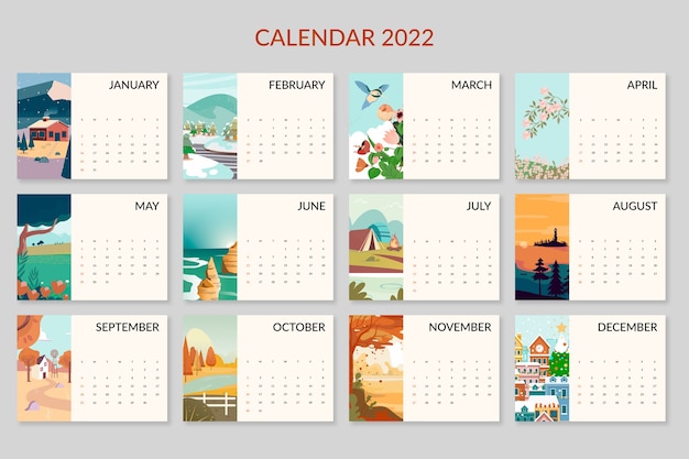 Free Vector flat 2022 calendar template