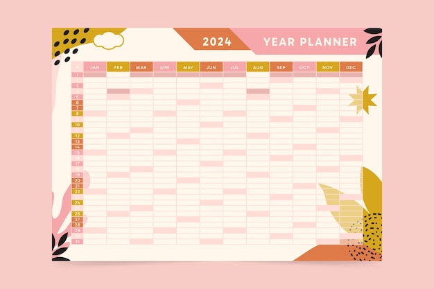 Free Vector flat 2024 annual planner template