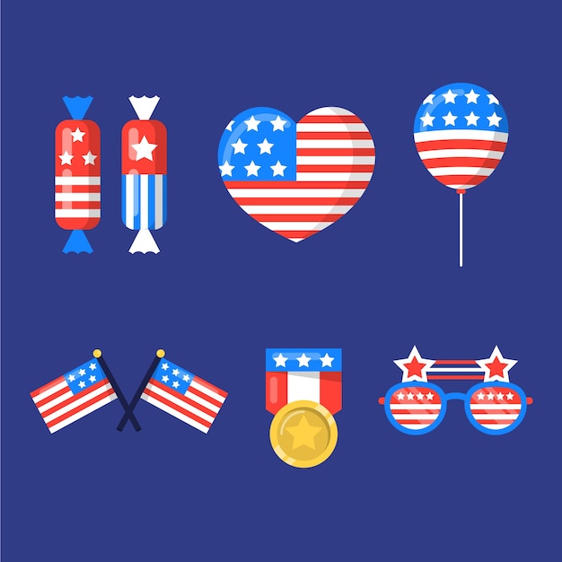 Free vector flat 4th of july elements collection