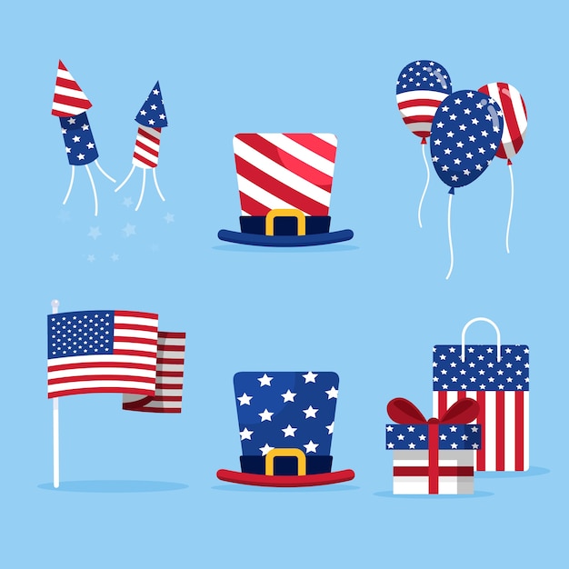 Free Vector flat 4th of july elements collection