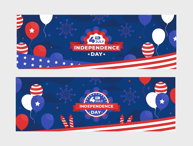 Free vector flat 4th of july horizontal banners set with balloons