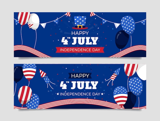 Free vector flat 4th of july horizontal banners set