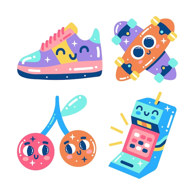 Free vector flat 80's themed stickers collection