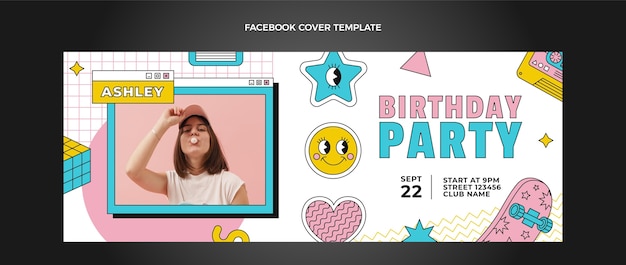 Free Vector flat 90s nostalgic birthday facebook cover