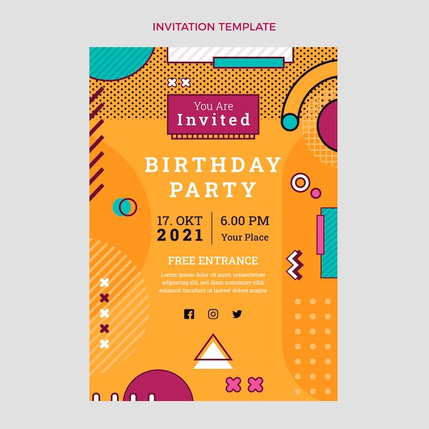 Free Vector flat 90s nostalgic birthday invitation