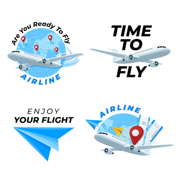 Free Vector flat airline service company labels collection