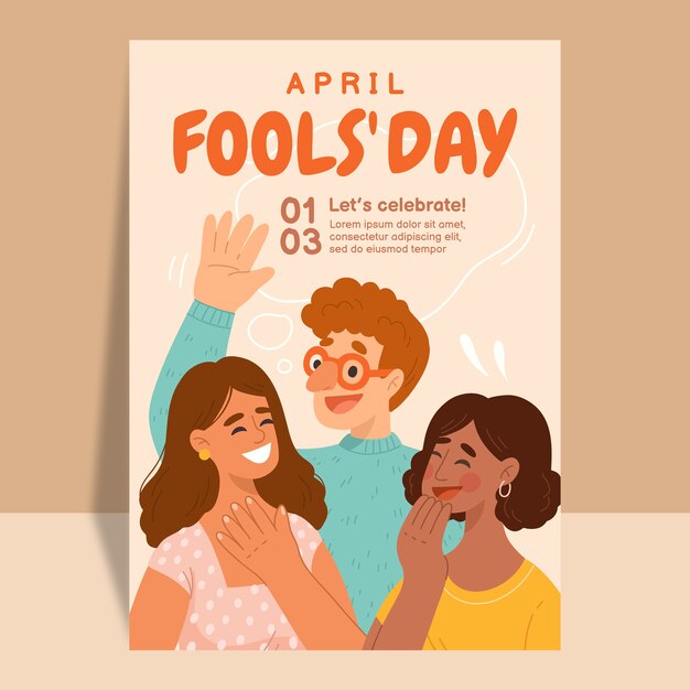 Flat april fools day vertical flyer template