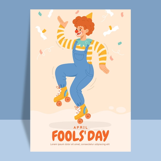 Flat april fools day vertical flyer template