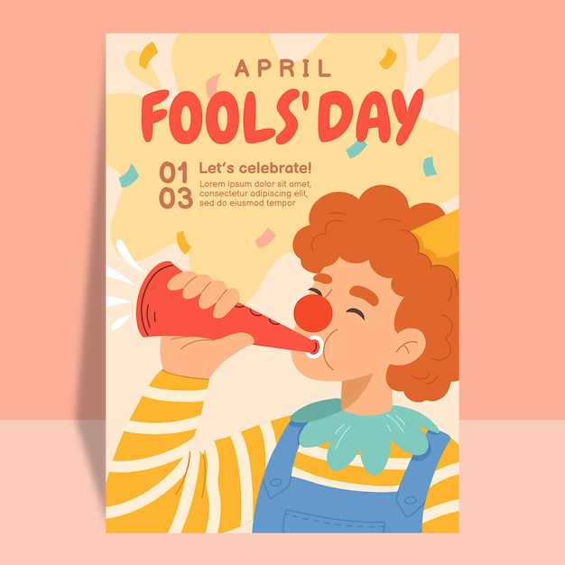 Flat april fools day vertical flyer template