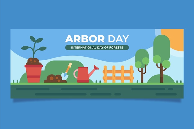 Flat arbor day horizontal banner