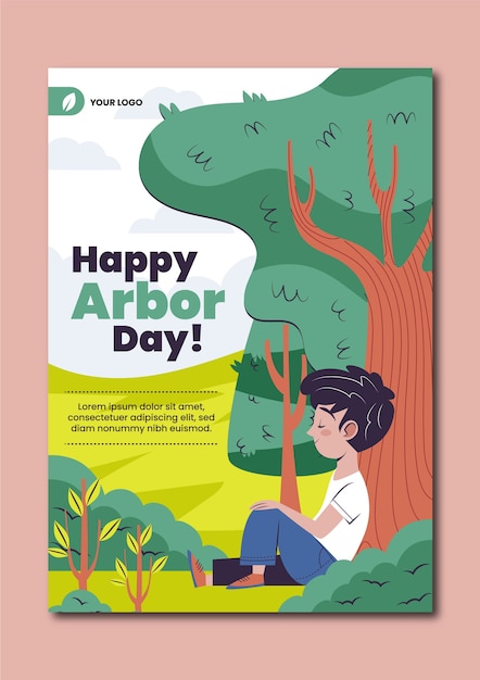 Flat arbor day vertical poster template