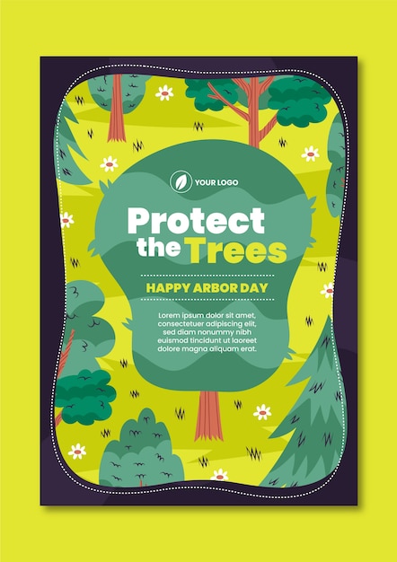 Flat arbor day vertical poster template