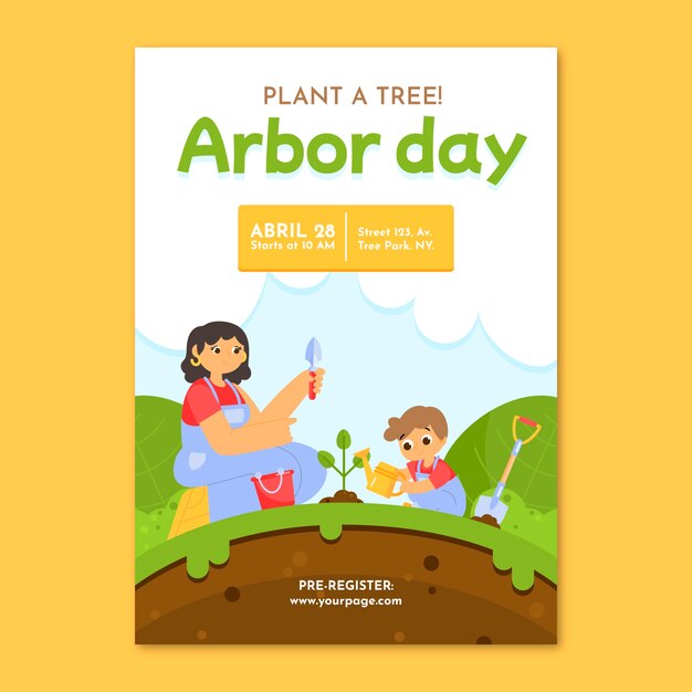 Flat arbor day vertical poster template