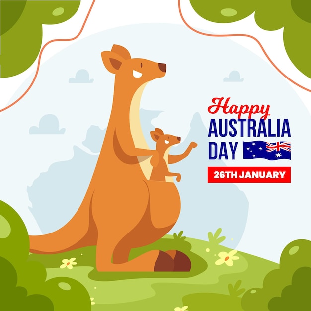 Free vector flat australia day with kangaroos