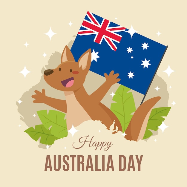 Free vector flat australia day with smiley kangaroo