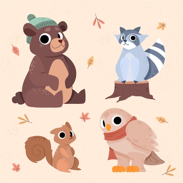 Flat autumn animals collection