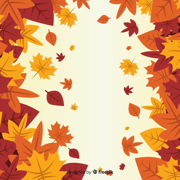 Flat autumn background with leaves