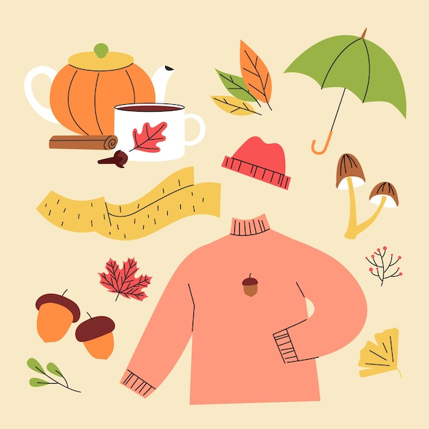 Flat autumn celebration elements collection