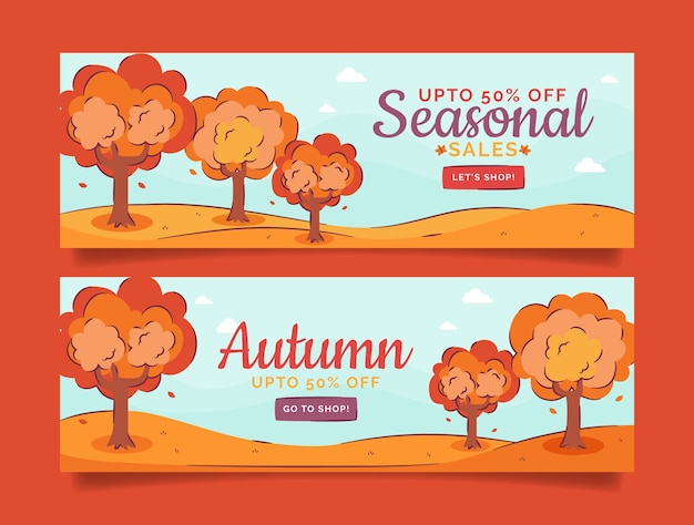 Flat autumn celebration sale banners set