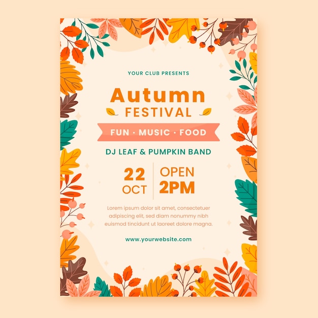 Flat autumn celebration vertical poster template