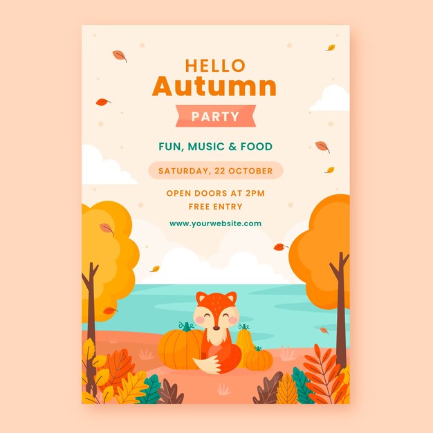 Flat autumn celebration vertical poster template