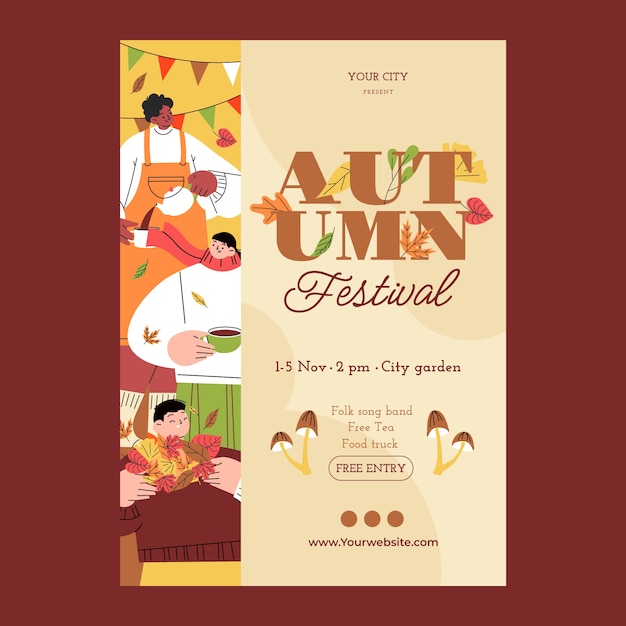 Flat autumn celebration vertical poster template