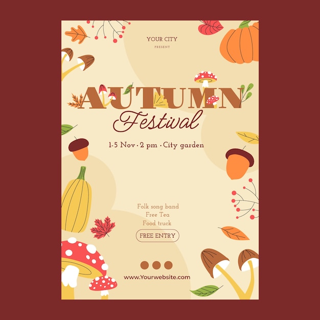 Flat autumn celebration vertical poster template