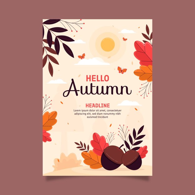 Flat autumn celebration vertical poster template