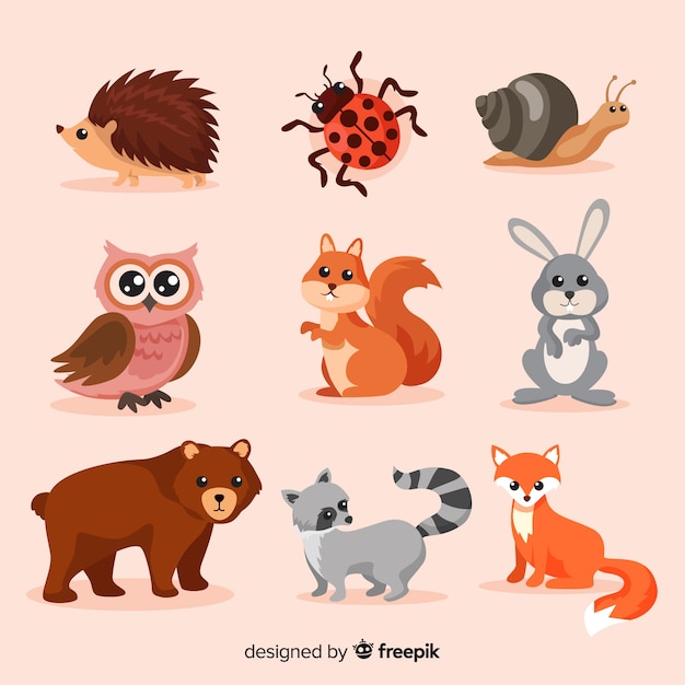 Free vector flat autumn forest animal collection