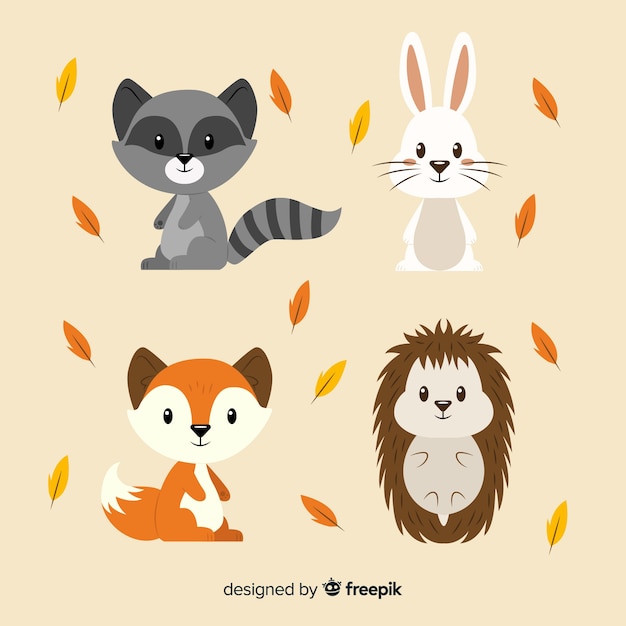 Free Vector flat autumn forest animals collection