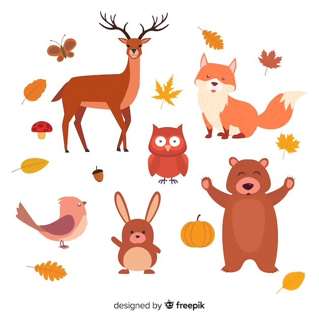 Free Vector flat autumn forest animals collection