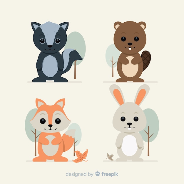 Free Vector flat autumn forest animals collection