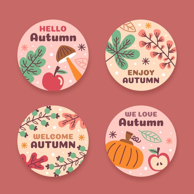 Flat autumn labels collection