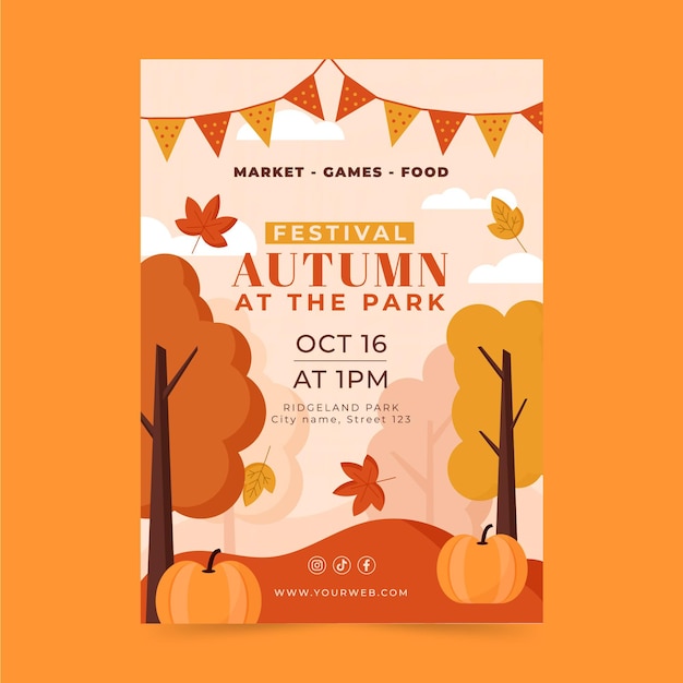 Flat autumn vertical flyer template