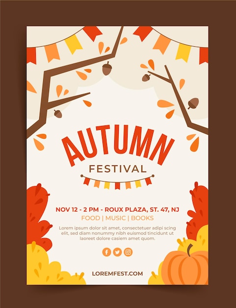 Flat autumn vertical poster template