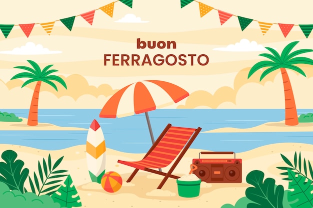 Free Vector flat background for italian ferragosto summer celebration