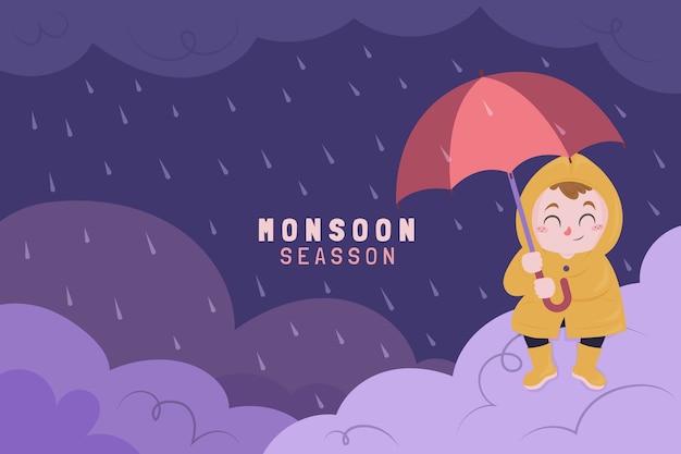 Free vector flat background for monsoon season