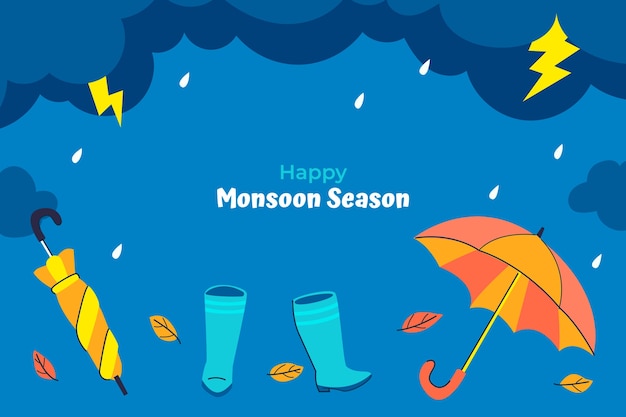 Free vector flat background for monsoon season