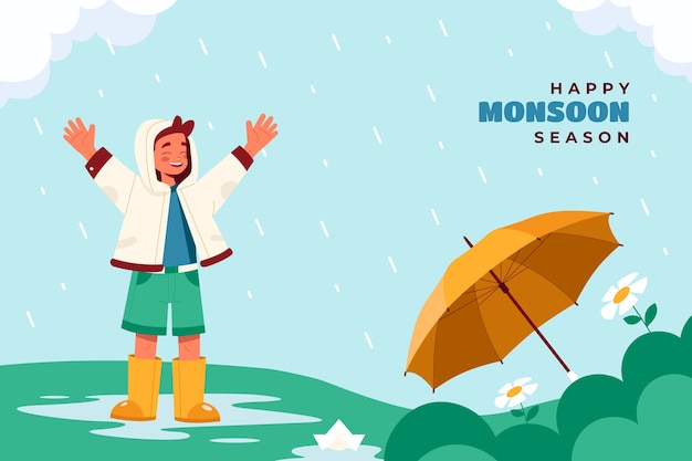 Free vector flat background for monsoon season