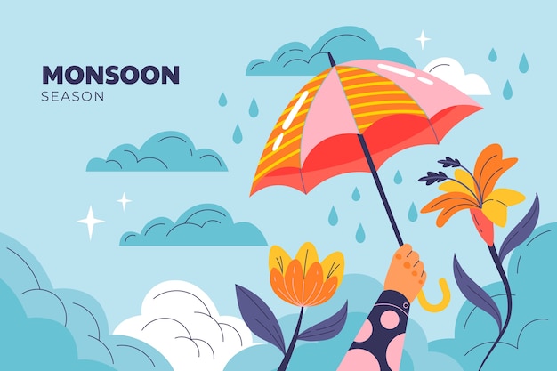 Free vector flat background for monsoon season