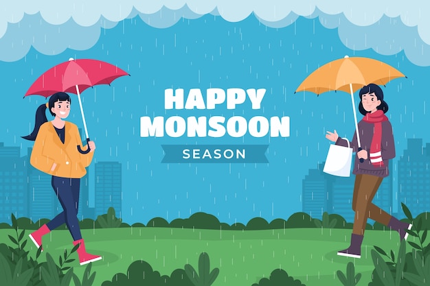 Free vector flat background for monsoon season