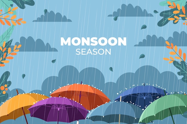 Free vector flat background for monsoon season