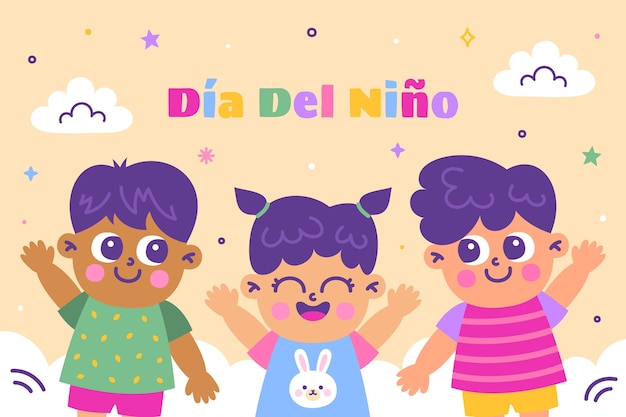 Free vector flat background in spanish for childrens day celebration