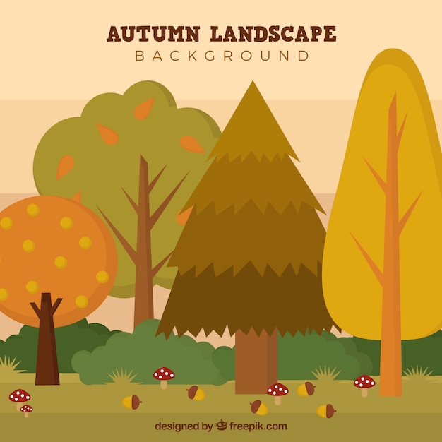 Free Vector flat background with autumn landscape