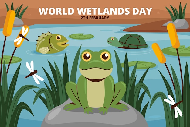 Free Vector flat background for world wetlands day with flora and fauna