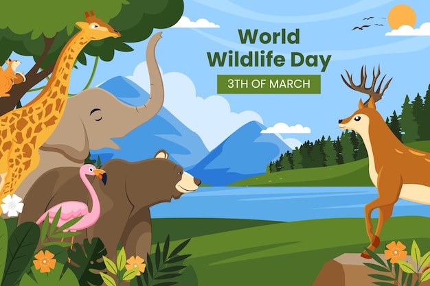 Free vector flat background for world wildlife day with flora and fauna