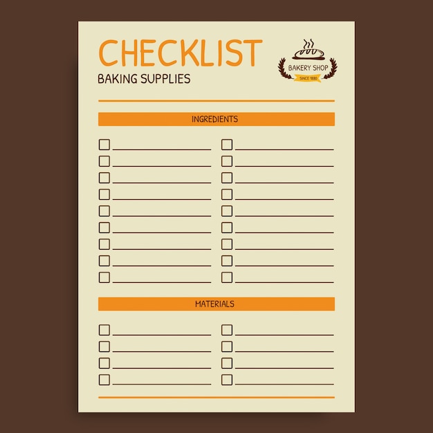 Flat bakery check list