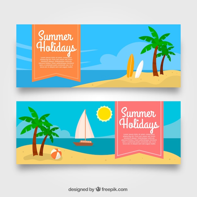 Free Vector flat banners with beach landscape