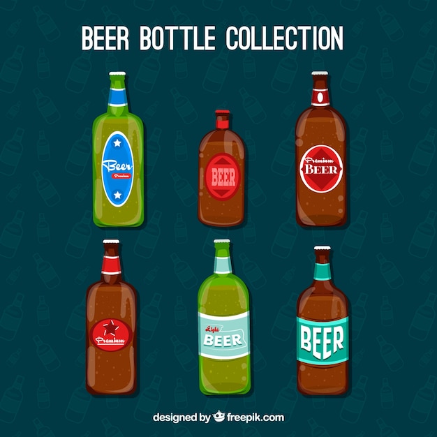 Free Vector flat beer bottle collection with label