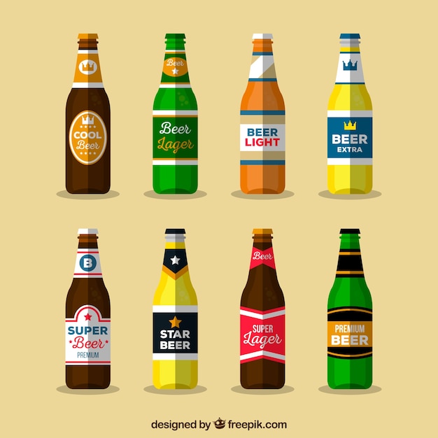 Free Vector flat beer bottle collection with label